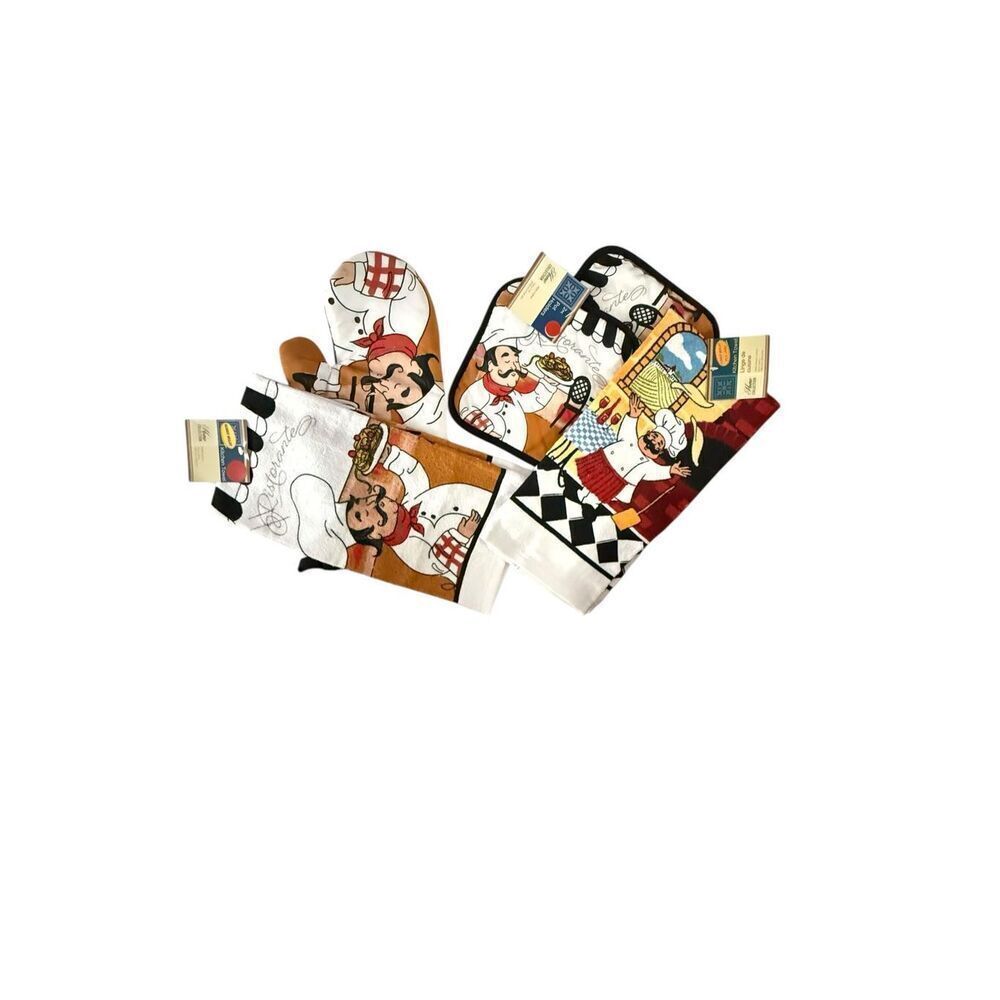 Home Collection - Kitchen Linen Set Includes 2 Dish Towel 2 Pot Holders 1 Oven M
